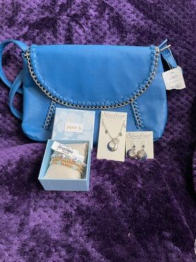 Cato Blue Silver Chain Trim, 3 PC Bracelets,Necklace, Earrings NWT